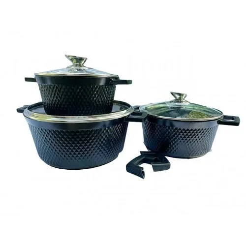 Каструля Benson BN-394 6 предметів (2.5л, 4.2л 6,4л) з кришкою з мармуровим покриттям